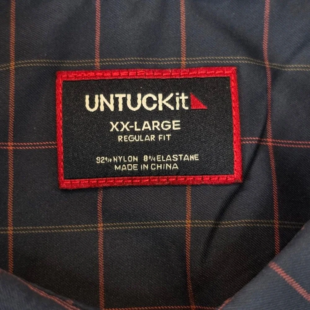 UNTUCKit Men's XXL Altrugo Performance L/S Button Down Shirt Navy Grid Stretch